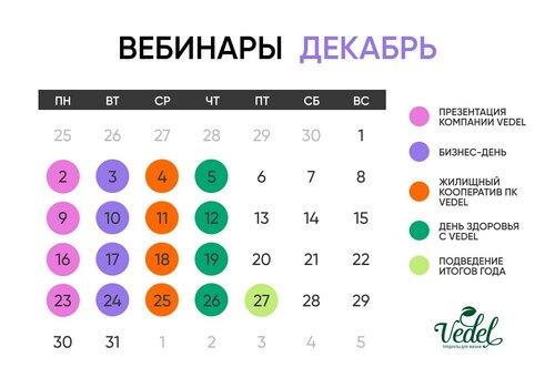 Расписание вебинаров на весь декабрь