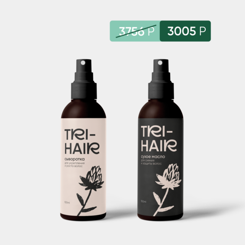 Набор "Роскошное сияние" 20% TRI-HAIR сыворотка для укрепления и роста волос 1 (шт.) + TRI-HAIR сухое масло для сияния и защиты волос 1 (шт.)