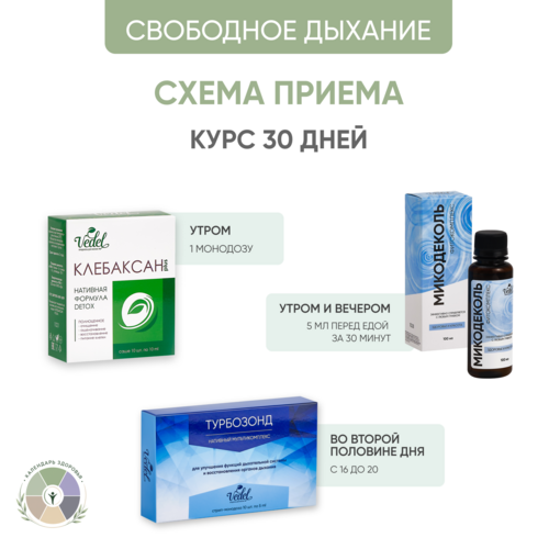 Комплексная программа "Свободное дыхание" Клебаксан 3 (шт.) + Турбозонд 3 (шт.) + Микодеколь масло 3 (шт.) + Nano-Silver 1 (шт.) в подарок