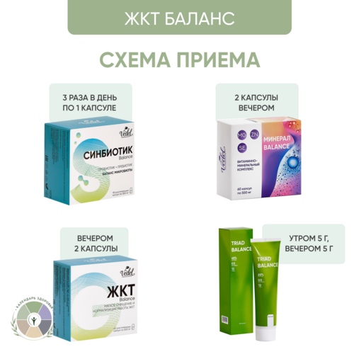 Комплексная программа "ЖКТ баланс"  ЖКТ Вalance 1 (шт.) + СИНБИОТИК Вalance 1(шт.) + Triad Balance 3 (шт.) + МИНЕРАЛ BALANCE 1 (шт.) + Протеиновый коктейль "Клубничный заряд" 1 (уп.) в подарок