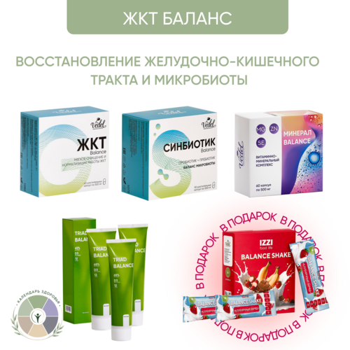 Комплексная программа "ЖКТ баланс"  ЖКТ Вalance 1 (шт.) + СИНБИОТИК Вalance 1(шт.) + Triad Balance 3 (шт.) + МИНЕРАЛ BALANCE 1 (шт.) + Протеиновый коктейль "Клубничный заряд" 1 (уп.) в подарок